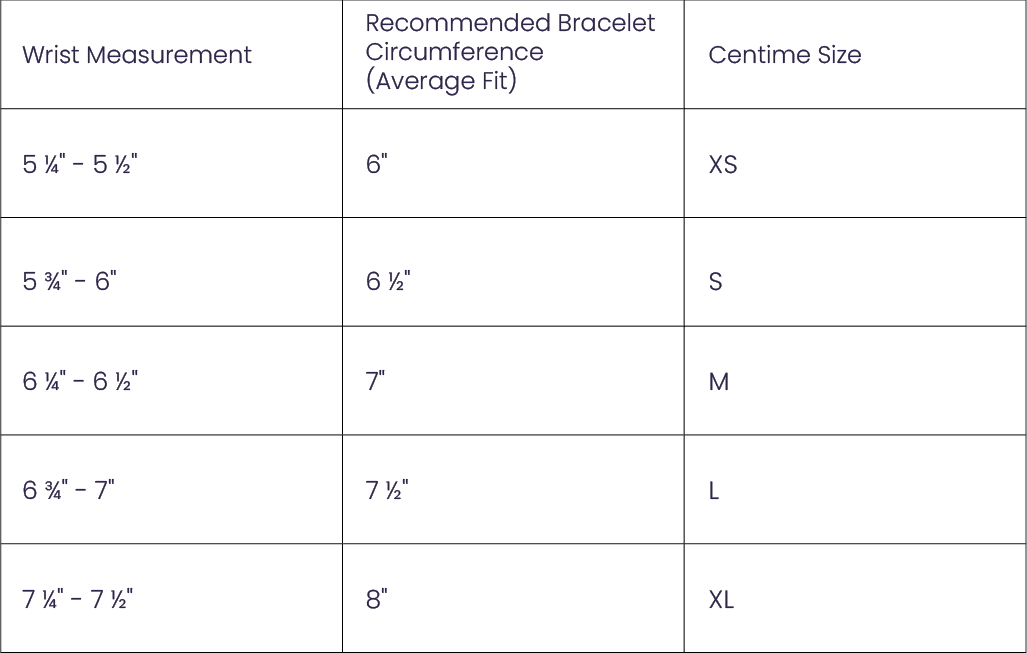 JWH bracelet size guide
