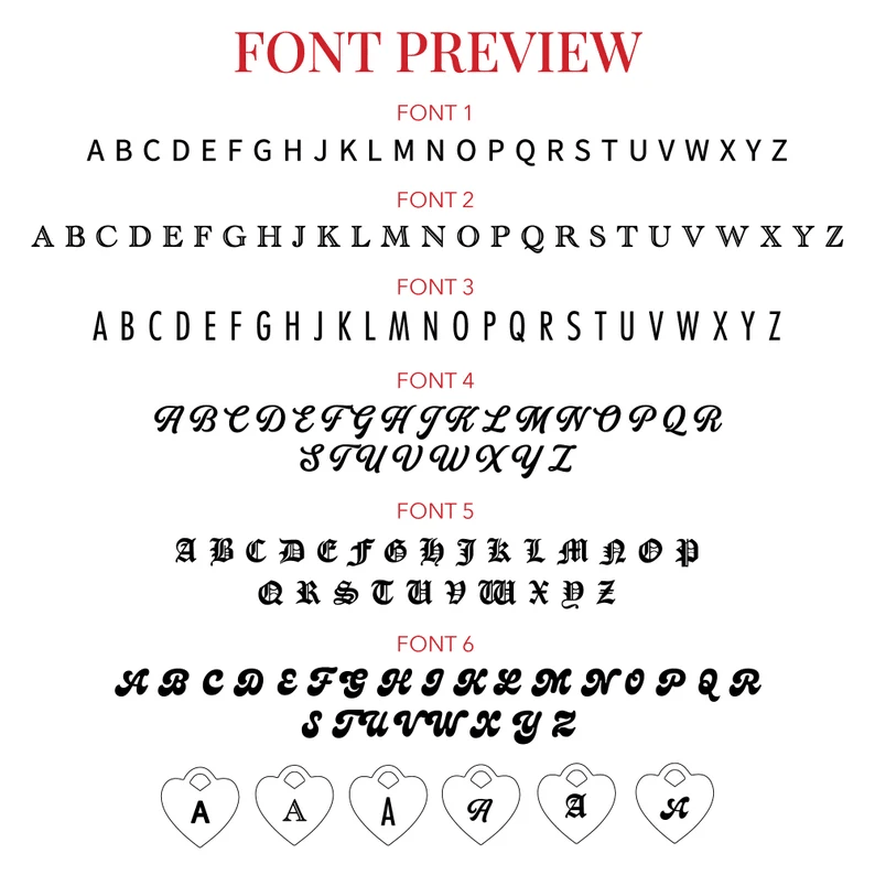 JWH font preview guide for Initial Heart Necklace-Paper Clip Chain
