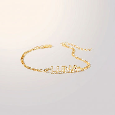 JWH CZ Pave Name Bracelet - Figaro Chain personalized jewelry