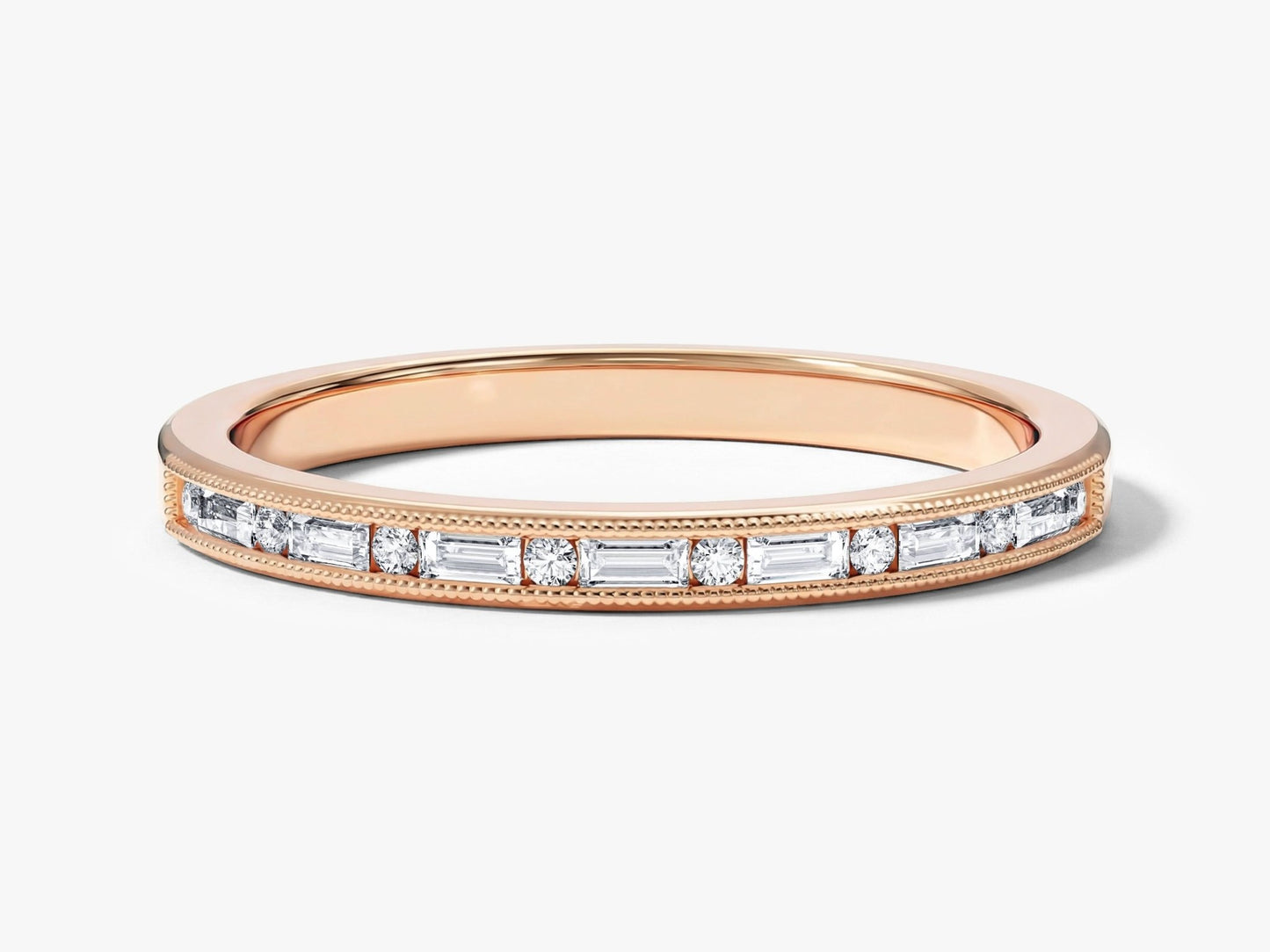 Channel Set Baguette and Round Ring