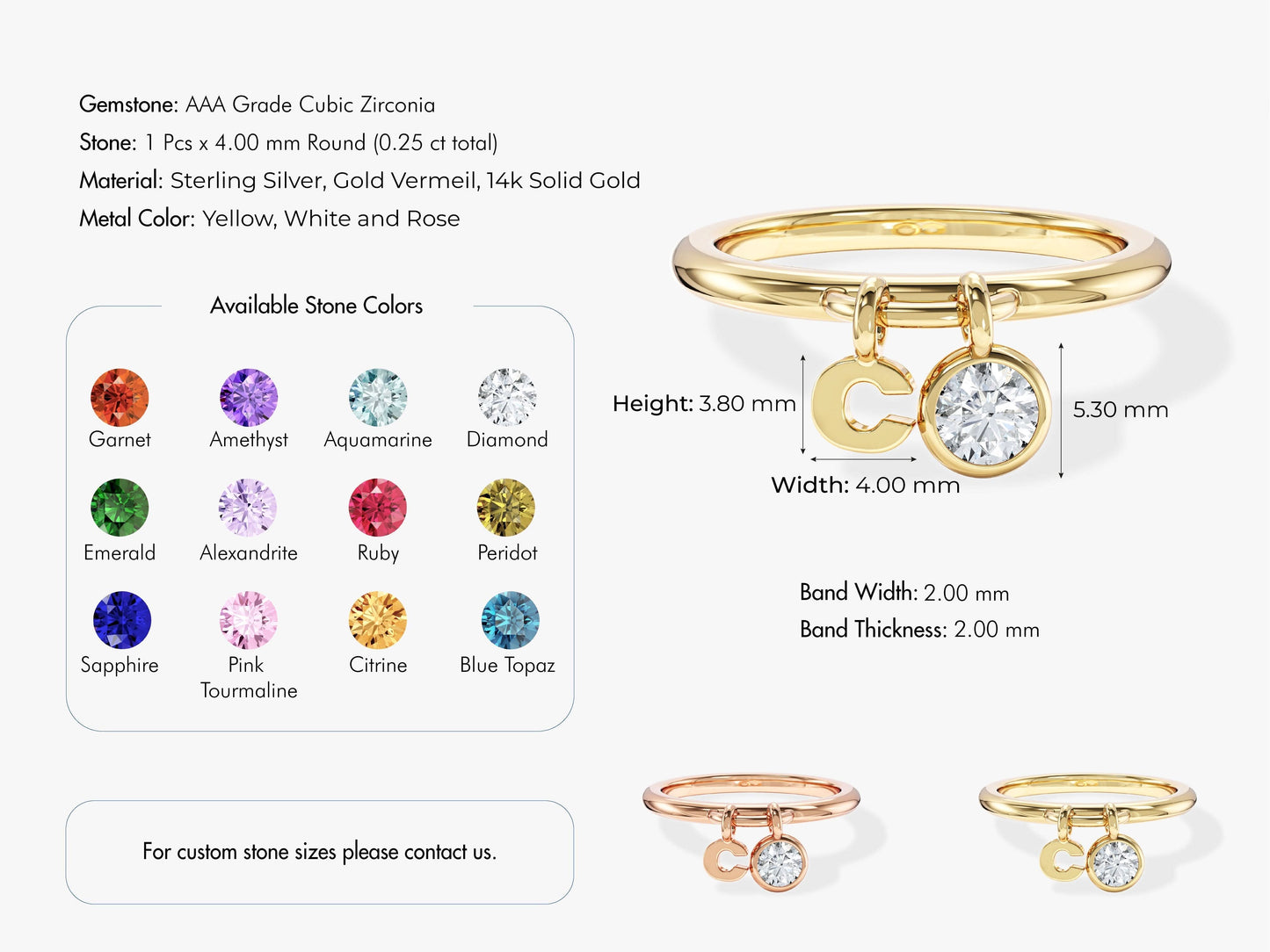 Initial Charm Birthstone Ring