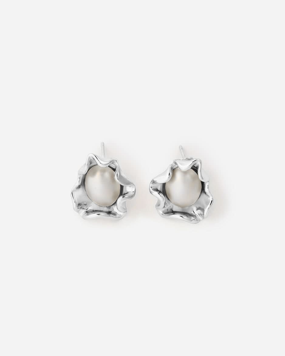 Flower Stud Earrings with Pearl Details - Stud Earrings