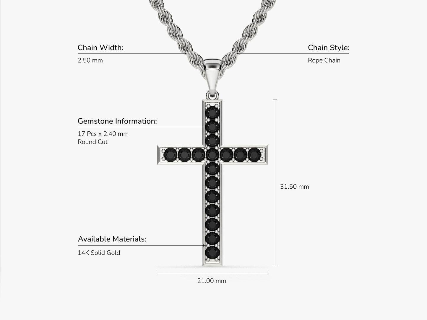 14k Gold Black Diamond Cross Necklace