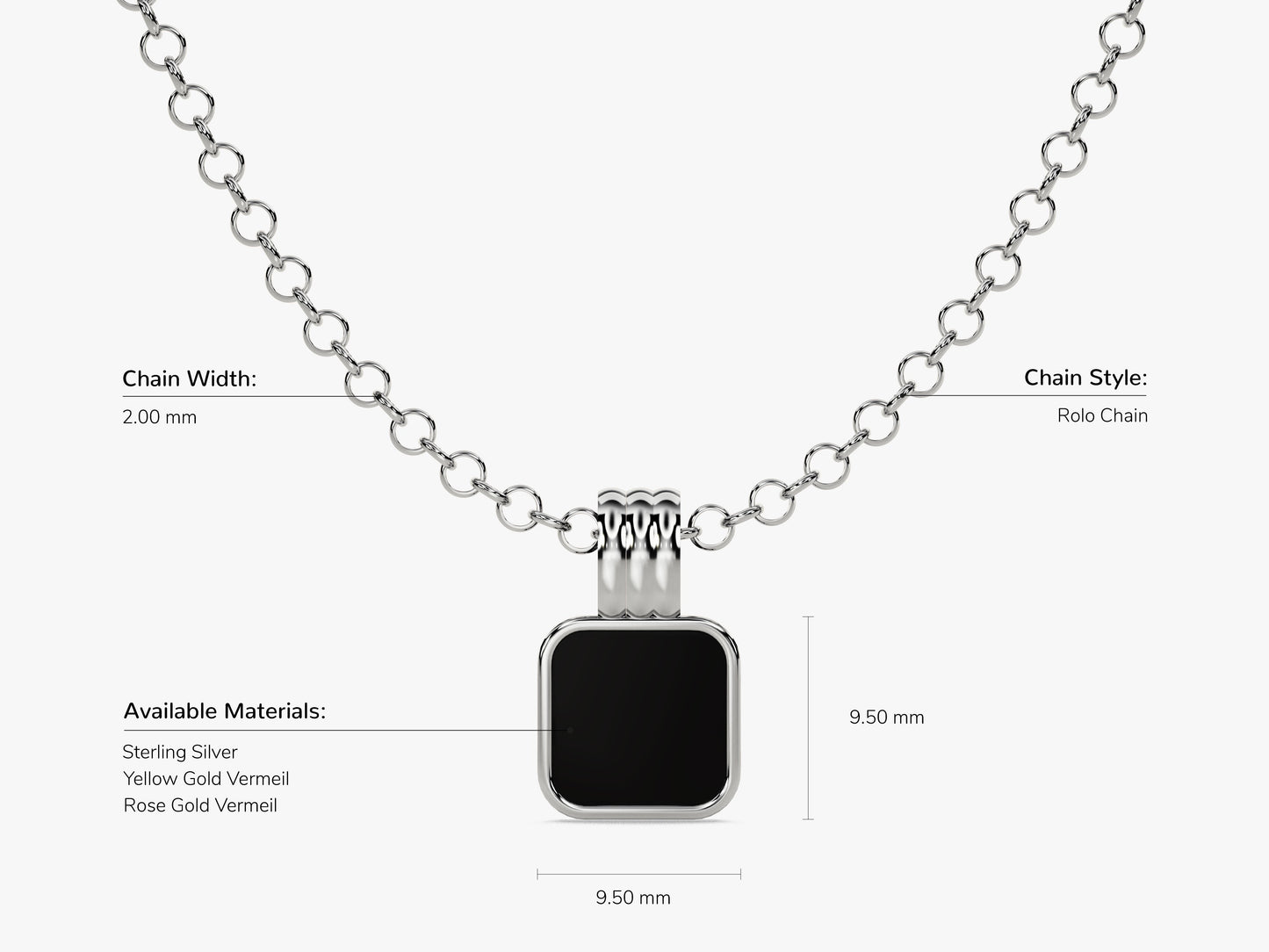 Black Enamel Square Pendant Necklace - Gold Vermeil