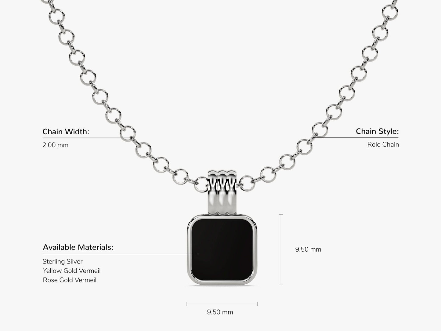 Black Enamel Square Pendant Necklace - Gold Vermeil
