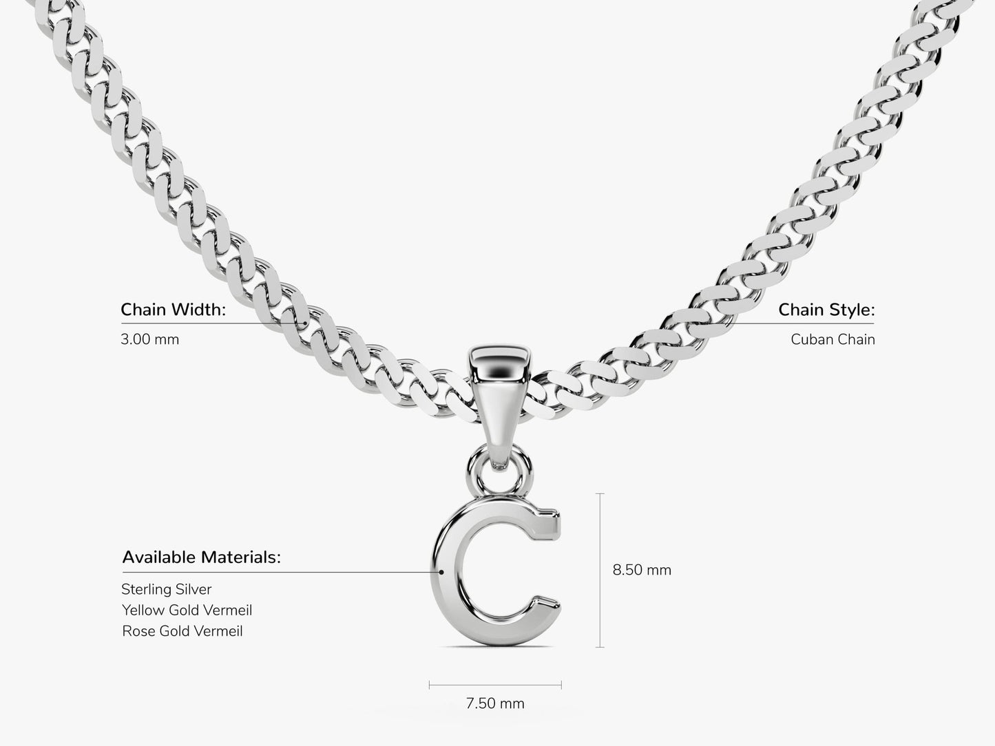 Initial Pendant Cuban Chain Necklace