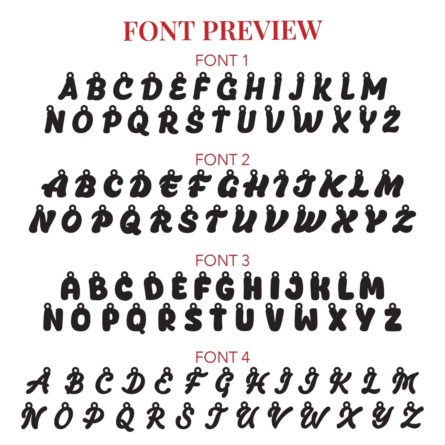 JWH font preview guide for Custom Pet Initial Charm Jewelry