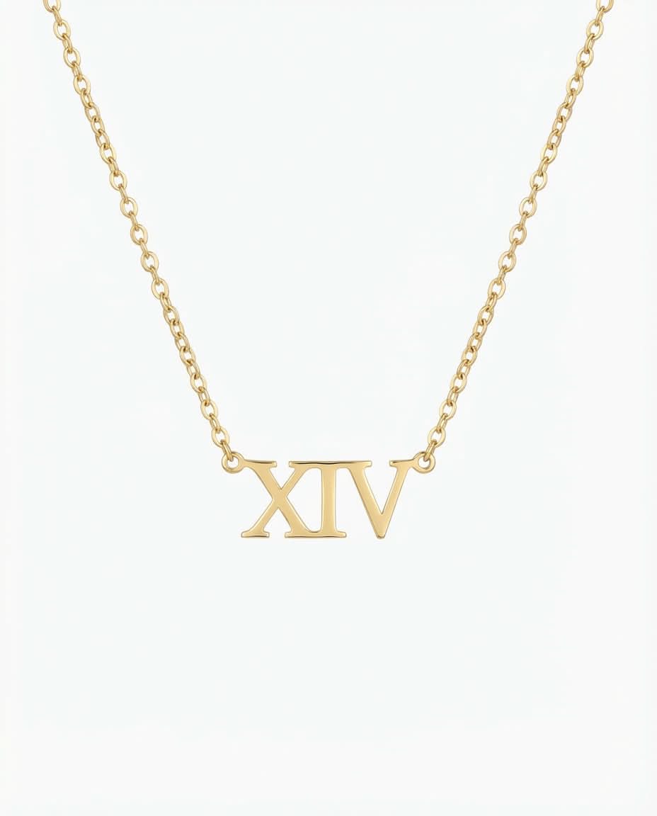 Gold Roman Numeral XIV Necklace | Dainty Number Pendant