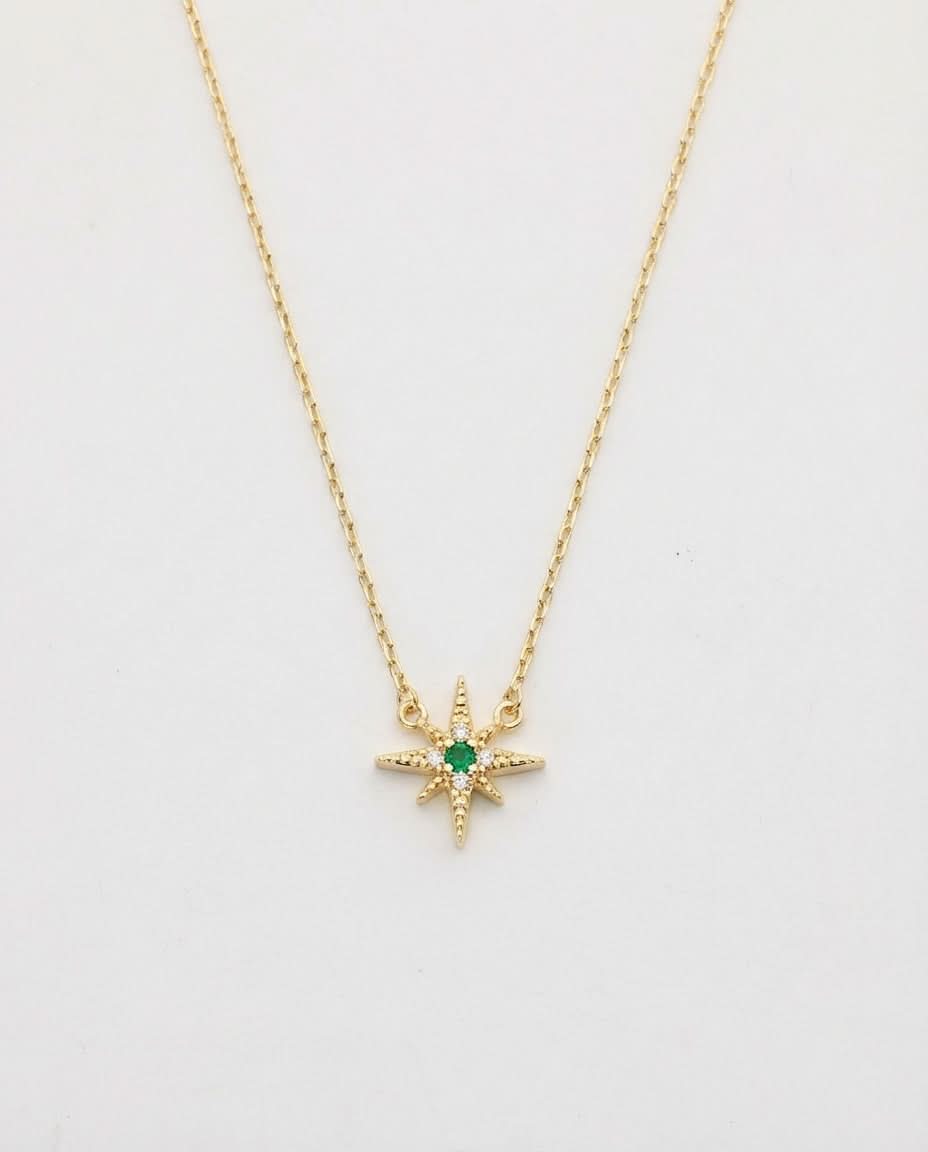 Emerald Starburst Gold Pendant Necklace | Celestial Jewelry