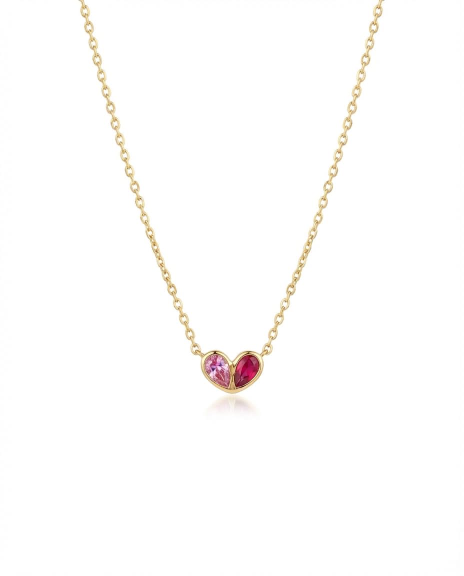 Gold Toi et Moi Heart Birthstone Necklace