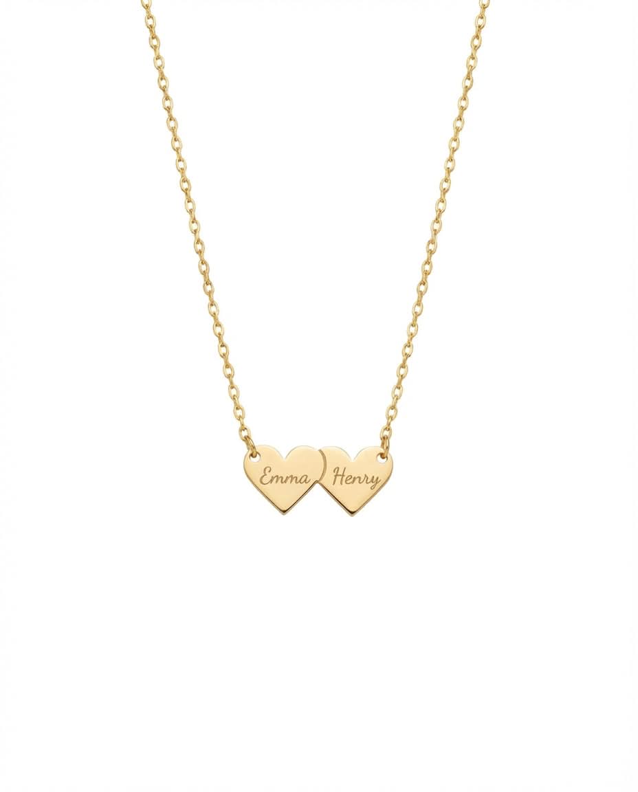 Personalized Double Heart Name Necklace - Custom Gold Jewelry Gift