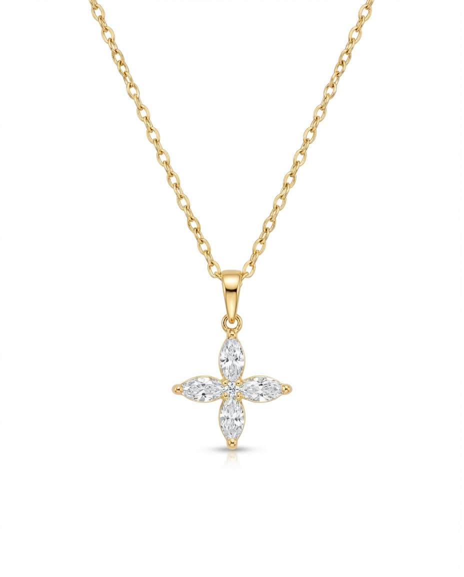 Sparkling Crystal Flower Pendant Necklace in Gold