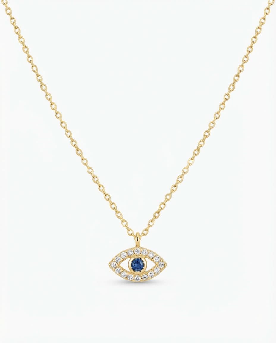 Dainty Diamond Evil Eye Necklace in 14k Gold