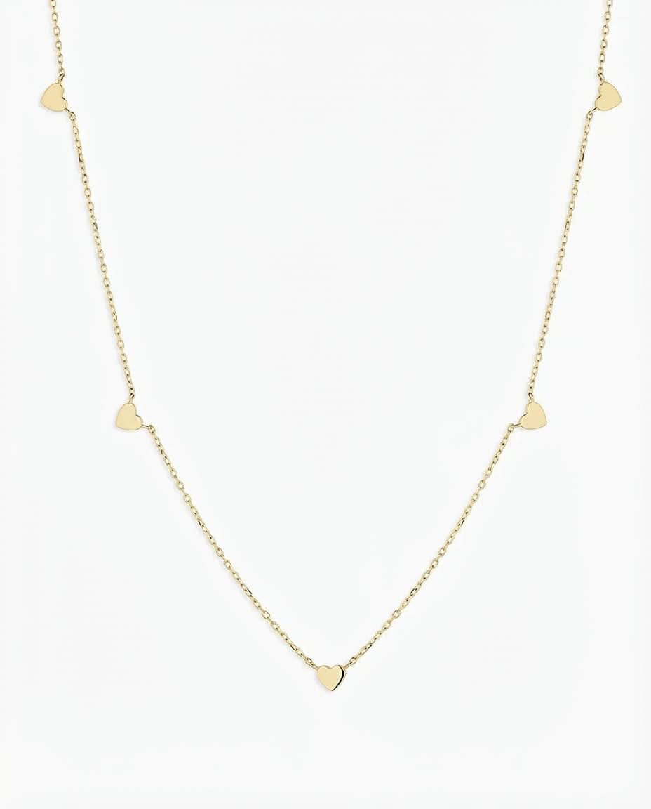 Dainty Gold Heart Station Necklace | Minimalist Charm Jewelry