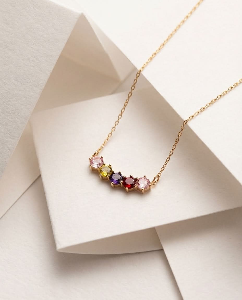 Personalized Gold Family Birthstone Bar Necklace