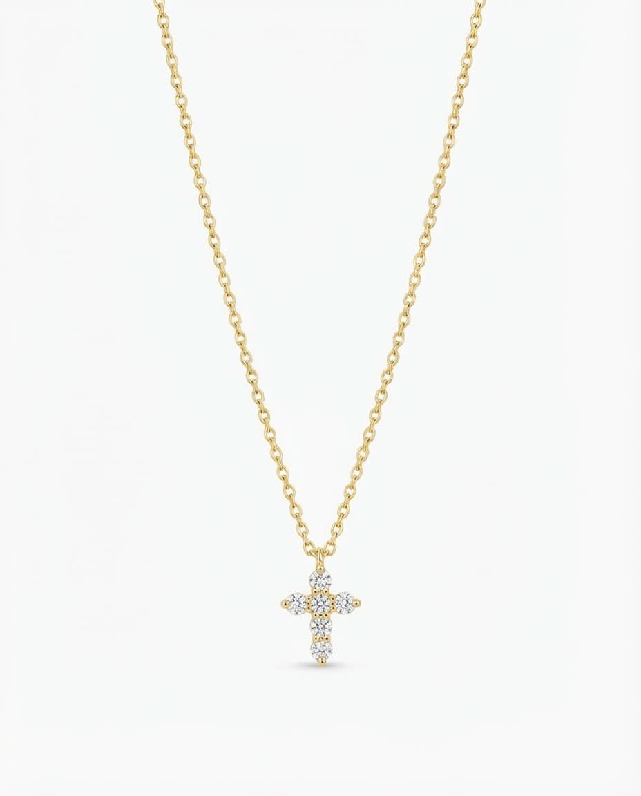 Dainty Pave Crystal Cross Necklace in Gold