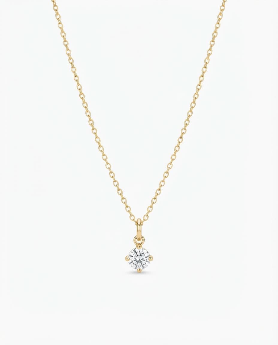 Elegant Gold Solitaire Diamond Pendant Necklace