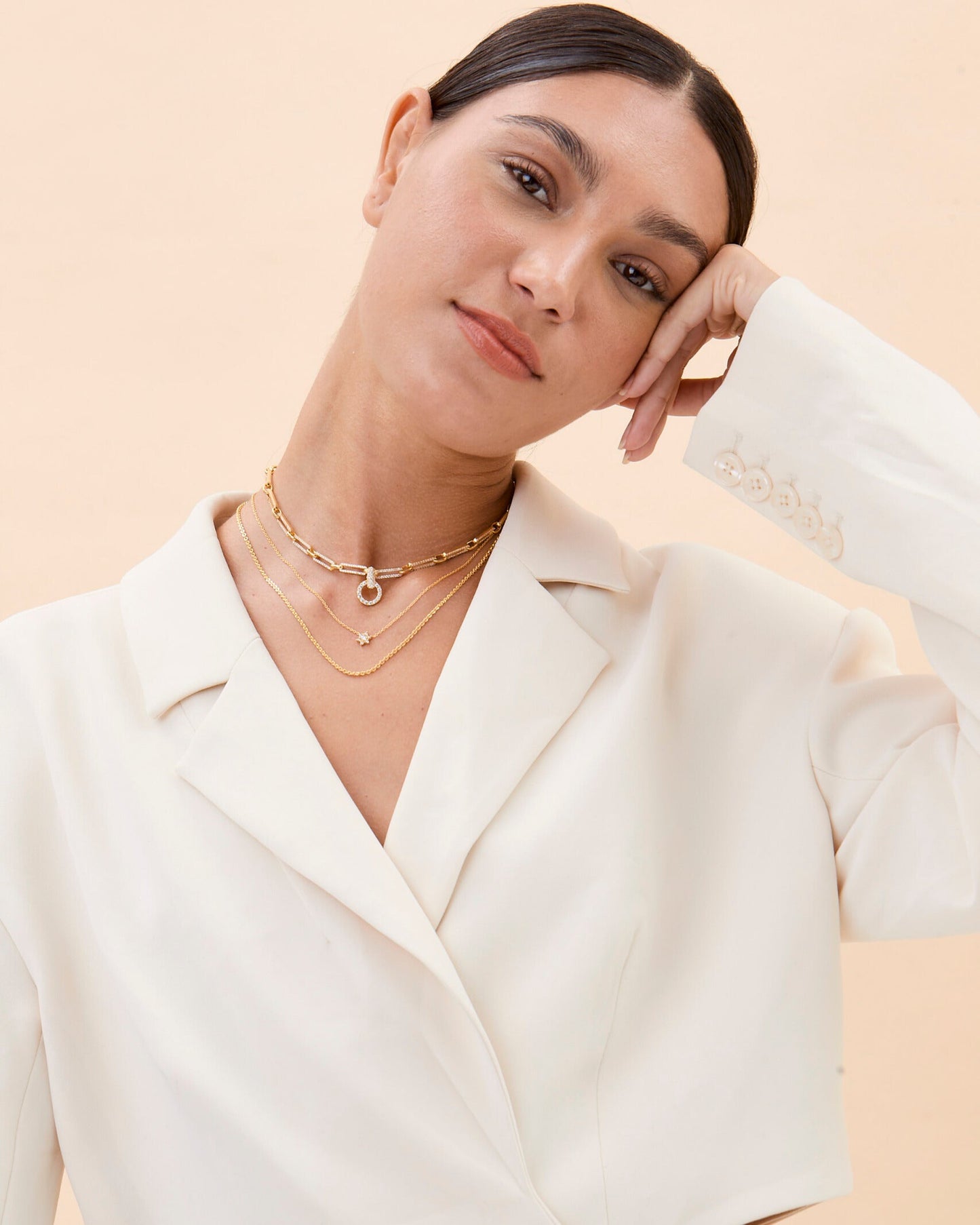 Layered Rectangle Pave Link & Toggle Necklace Set - Set Jewelry