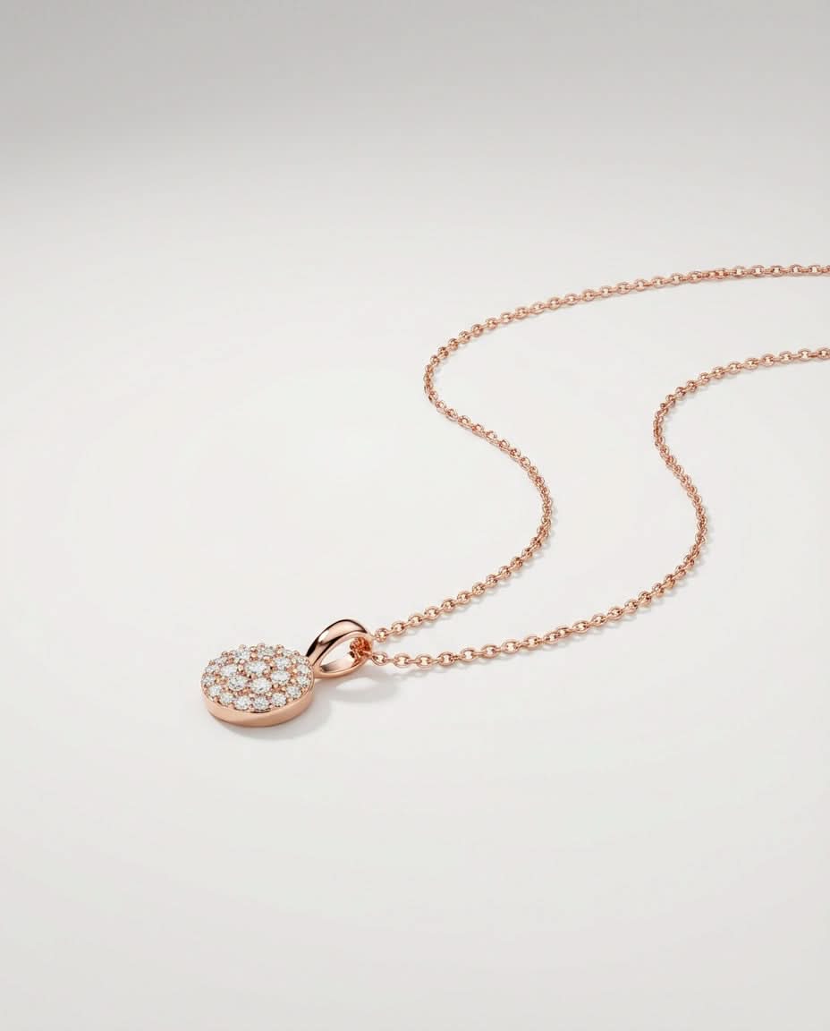 14k Gold Halo Necklace - 925k Sterling Silver