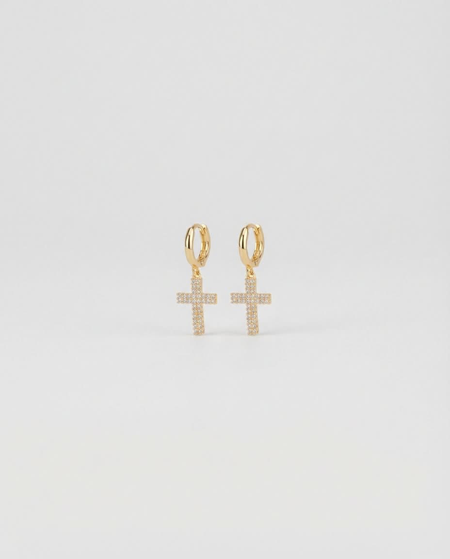 Gold Cross Hoop Earrings, Religious Jewelry