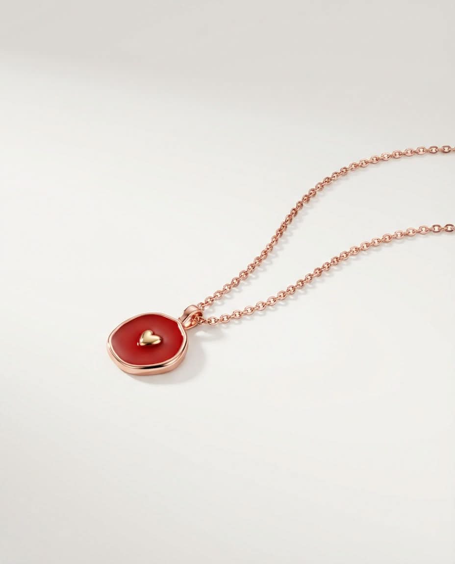 925k Red Enamel Heart Pendant Necklace - Enamel Jewelry