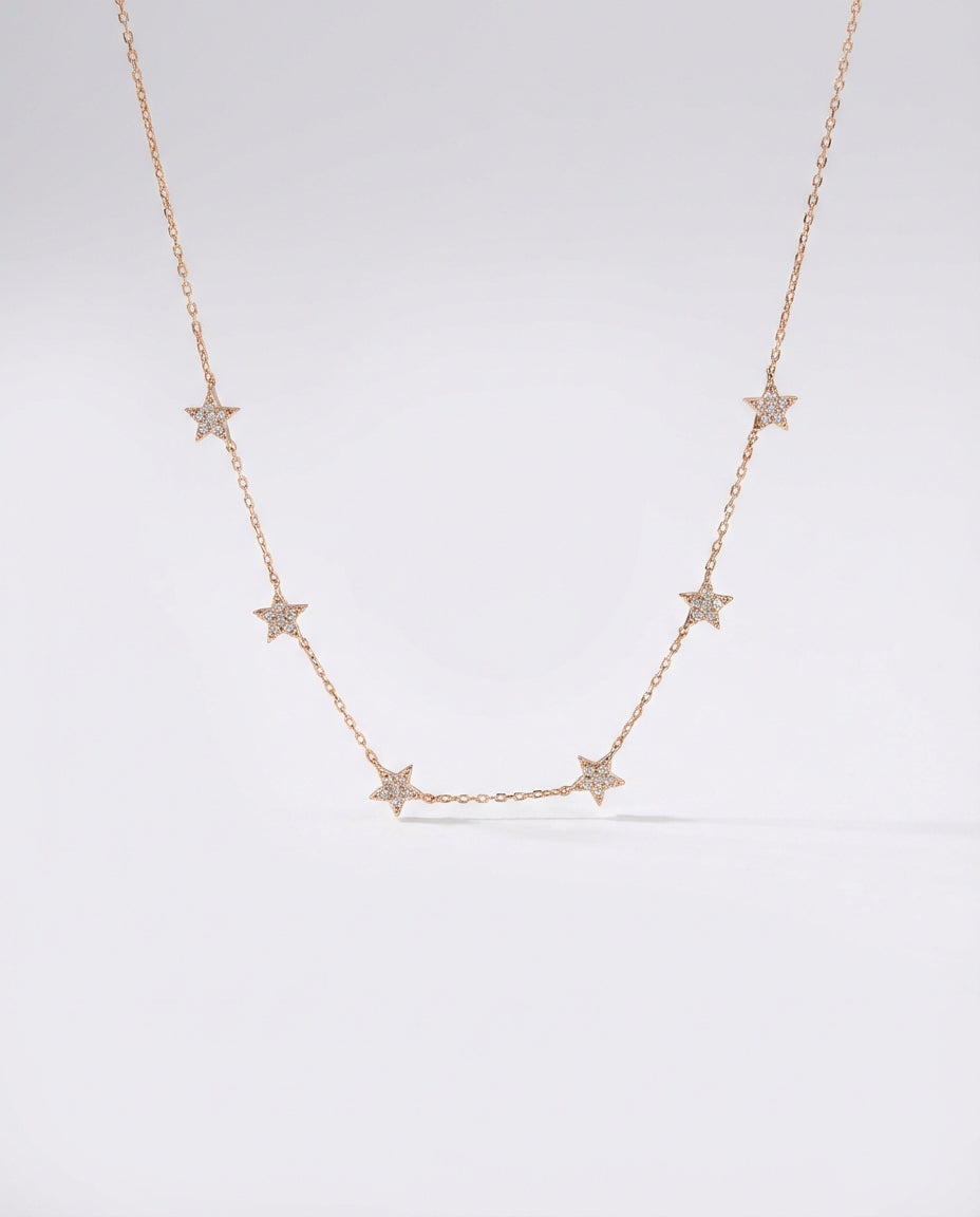 Star Necklace - Dainty Gold Chain with Crystal Stars - Gift for Her - 925k Sterling Silver