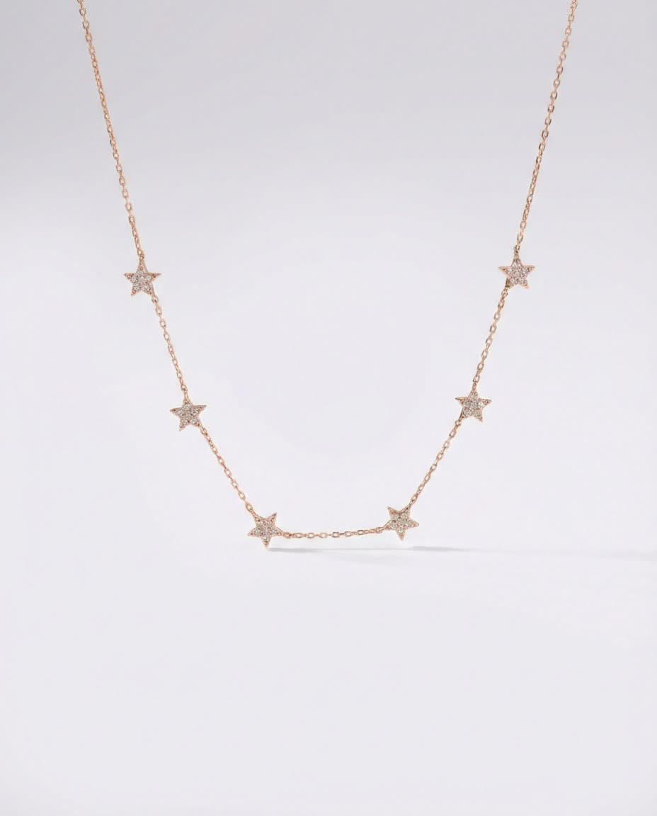 Star Necklace - Dainty Gold Chain with Crystal Stars - Gift for Her - 925k Sterling Silver