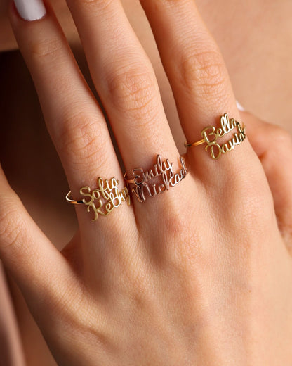 Custom Name Ring, Personalized Two Name Gold Ring
