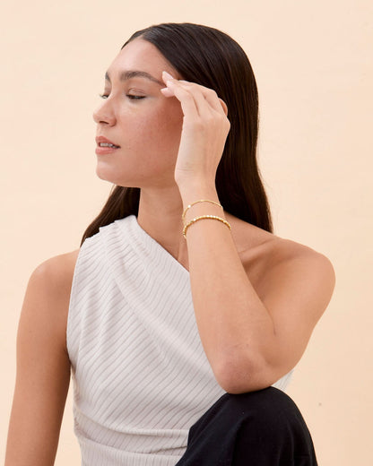 Cube Bead & Mini Bead Chain Bracelet Set - 18k Gold Vermeil