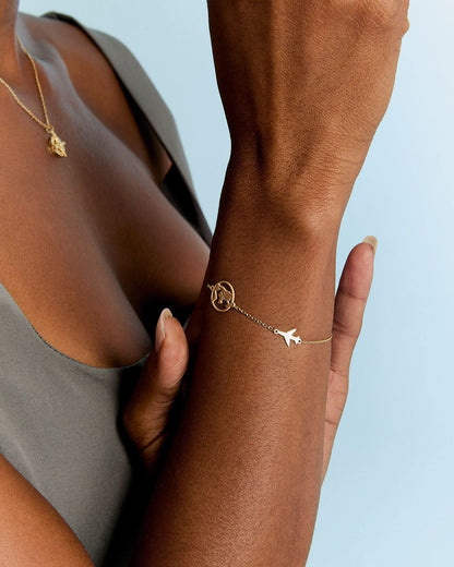 Silver Travel Lover Bracelet Plane and Wolrd Map - Travel Jewelry