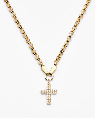 Elegant Cross Pendant & Geometric Charm Layered Necklace Set - Cross Jewelry