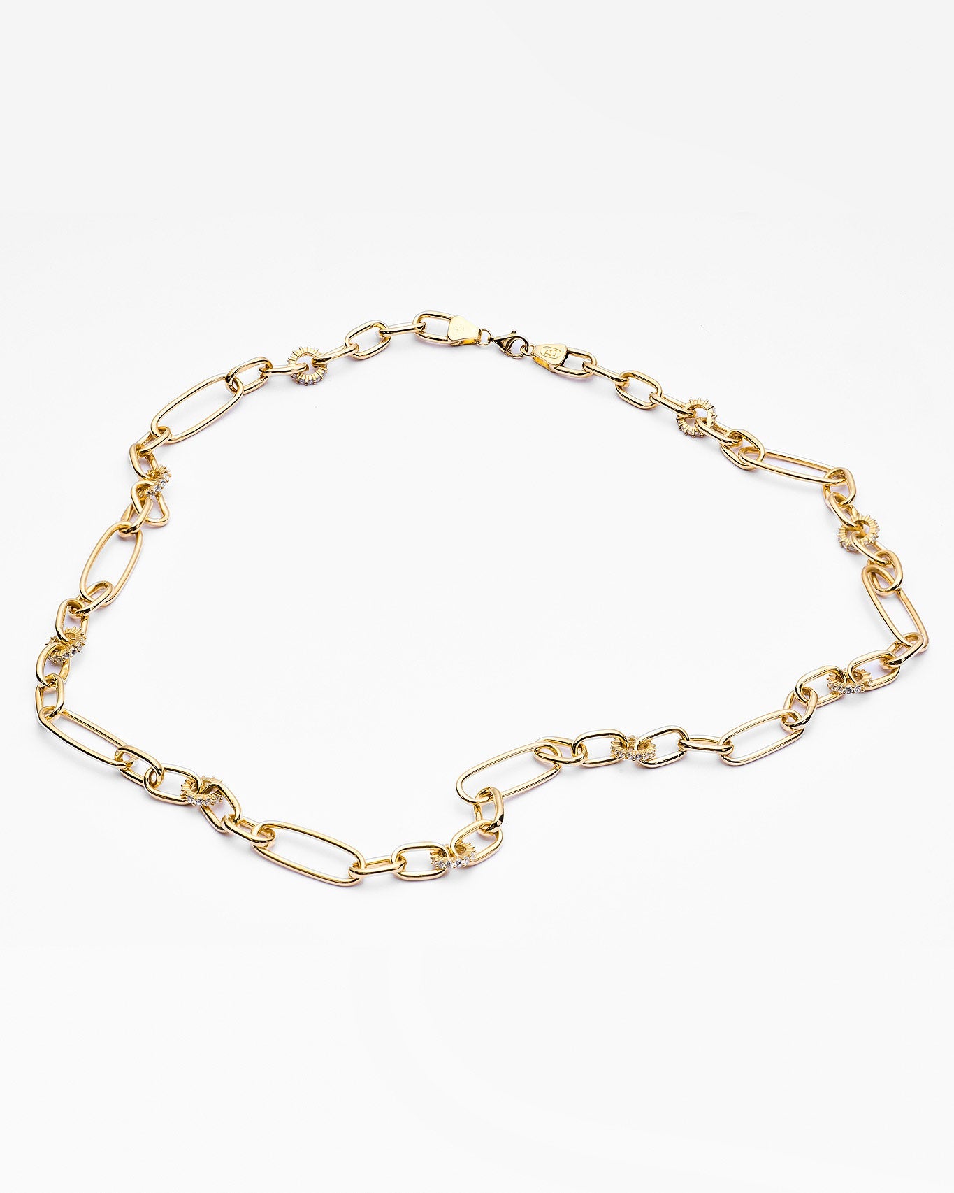 Gold Paperclip Chain Necklace with Sparkling CZ Accents