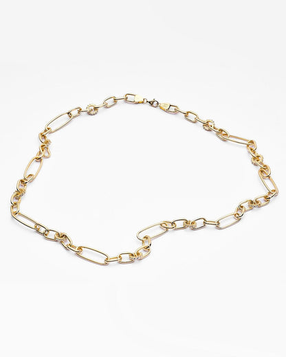 Gold Paperclip Chain Necklace with Sparkling CZ Accents