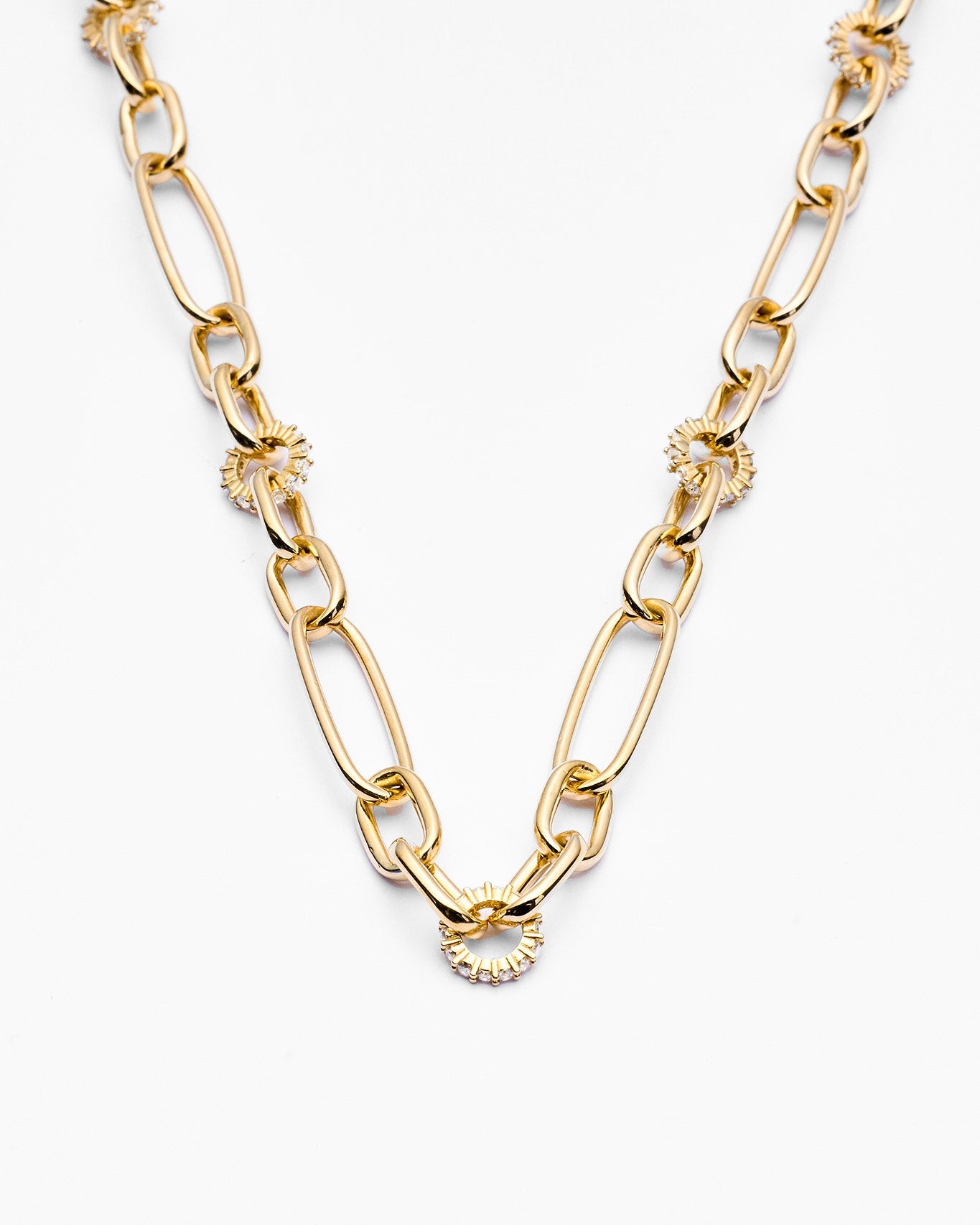 Gold Paperclip Chain Necklace with Sparkling CZ Accents