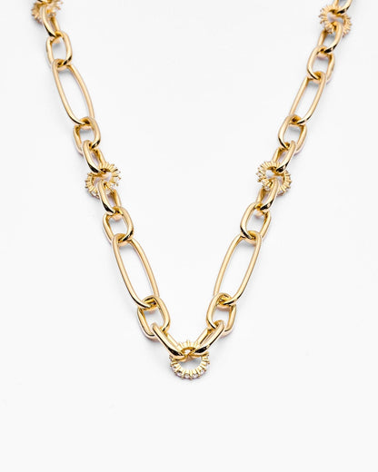 Gold Paperclip Chain Necklace with Sparkling CZ Accents