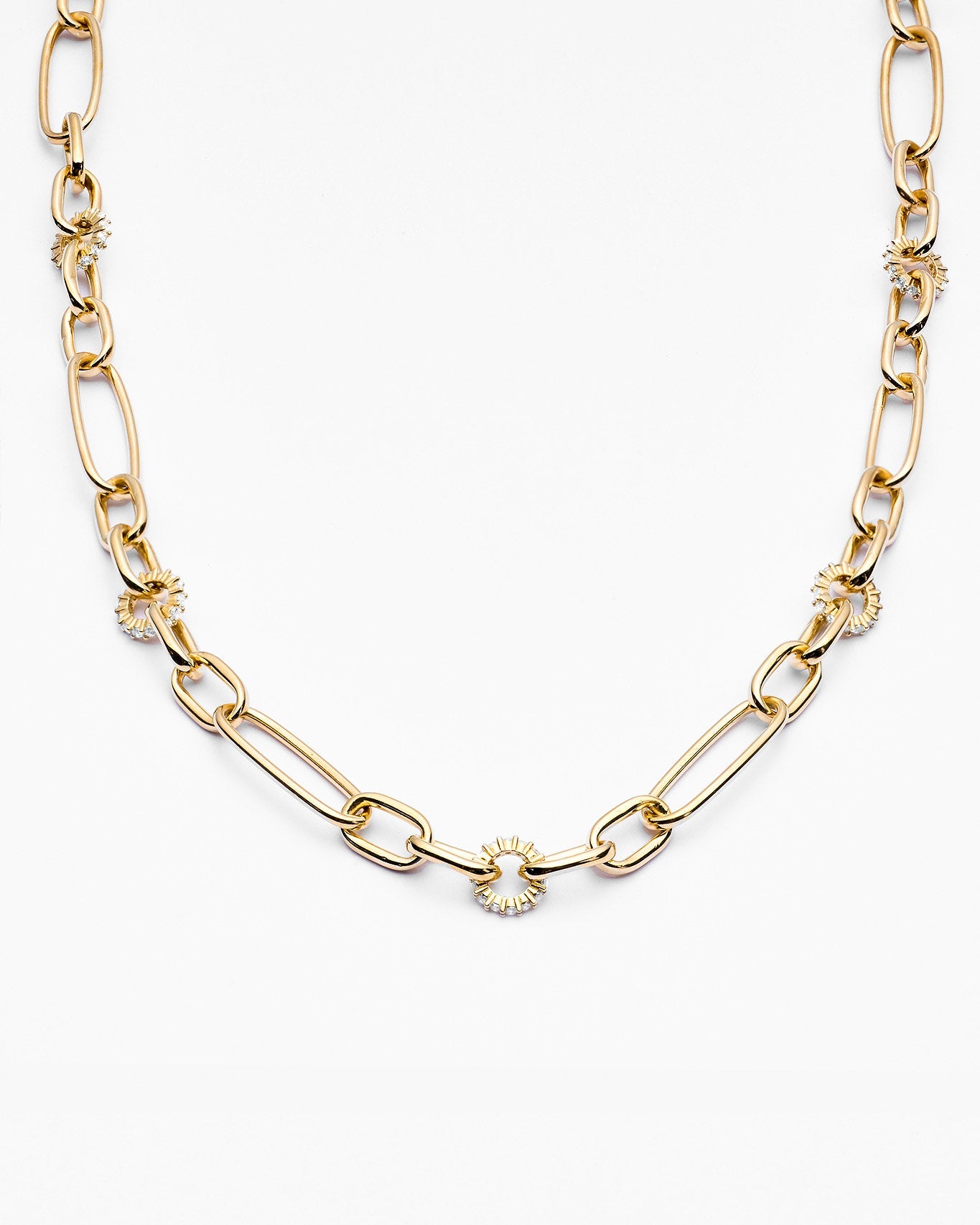 Gold Paperclip Chain Necklace with Sparkling CZ Accents