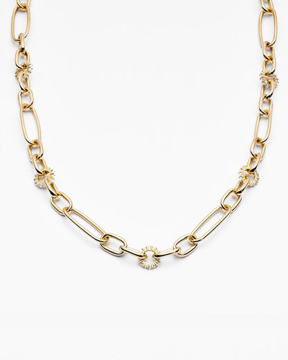 Gold Paperclip Chain Necklace with Sparkling CZ Accents