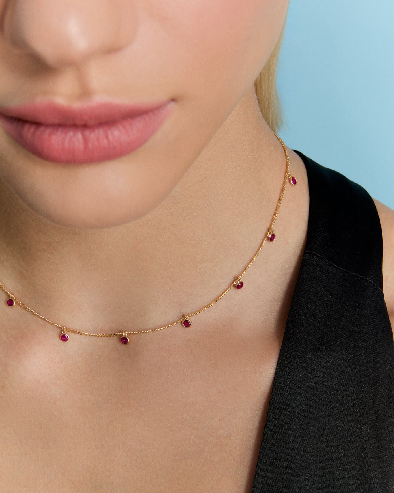 Birthstone Elegant Spaced Emerald Necklace