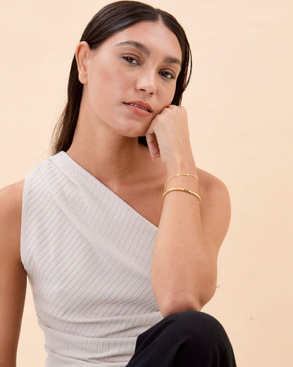 Cube Bead & Mini Bead Chain Bracelet Set - 18k Gold Vermeil