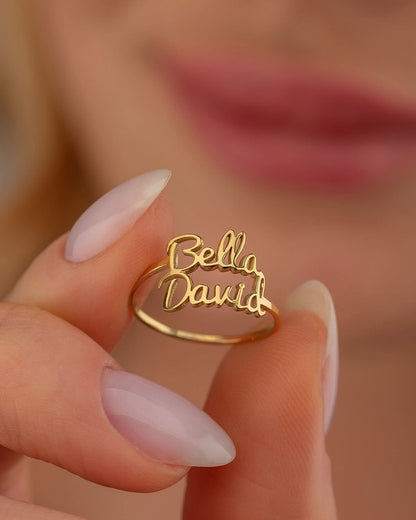 Custom Name Ring, Personalized Two Name Gold Ring
