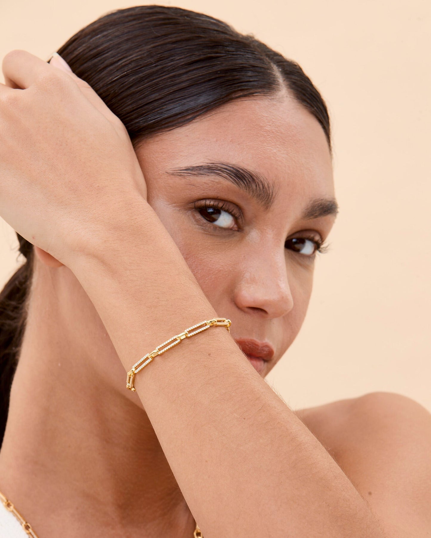 Paperclip Chain Rectangle Pave Link Bracelet - Elegant Jewelry