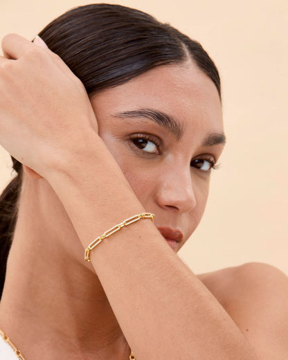 Paperclip Chain Rectangle Pave Link Bracelet - Elegant Jewelry