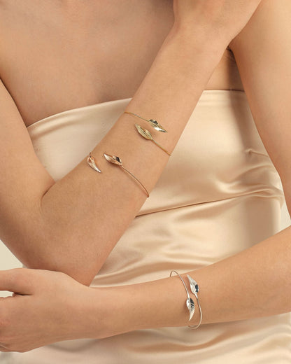 Leaf Cuff Bracelet Nature Inspired Minimalist Bangle - Women Jewelry