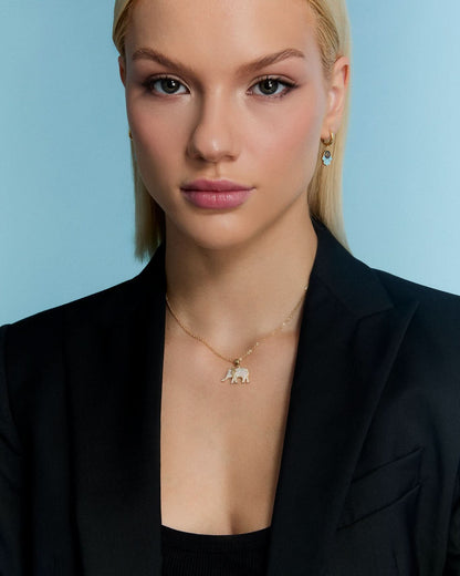 Gold Elephant Necklace with Cubic Zirconia – Lucky Animal Pendant Jewelry
