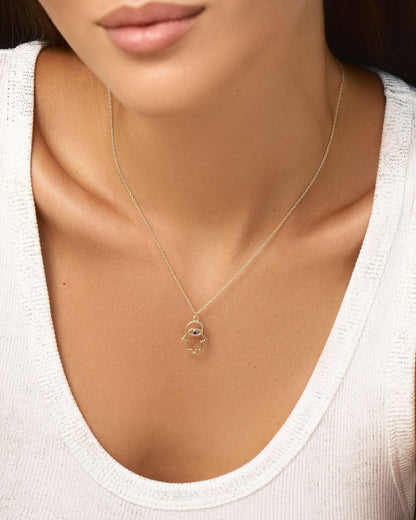 Sapphire Hamsa Hand Necklace, Protection Amulet - Protection Jewelry