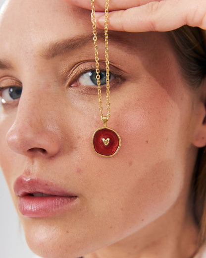 925k Red Enamel Heart Pendant Necklace - Enamel Jewelry