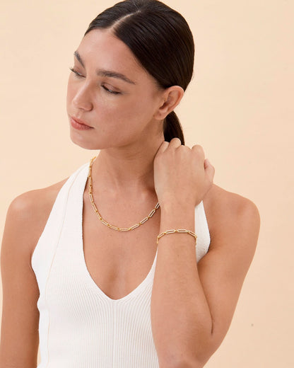 Pave Link Necklace, CZ Encrusted Rectangle Chain
