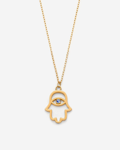 Sapphire Hamsa Hand Necklace, Protection Amulet - Protection Jewelry