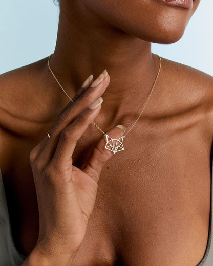 Geometric Origami Fox Necklace - 925k Sterling Silver