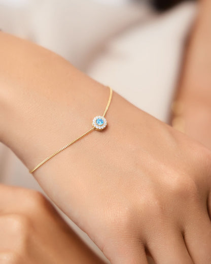 Round Aquamarine Birthstone Bracelet - Aquamarine Jewelry